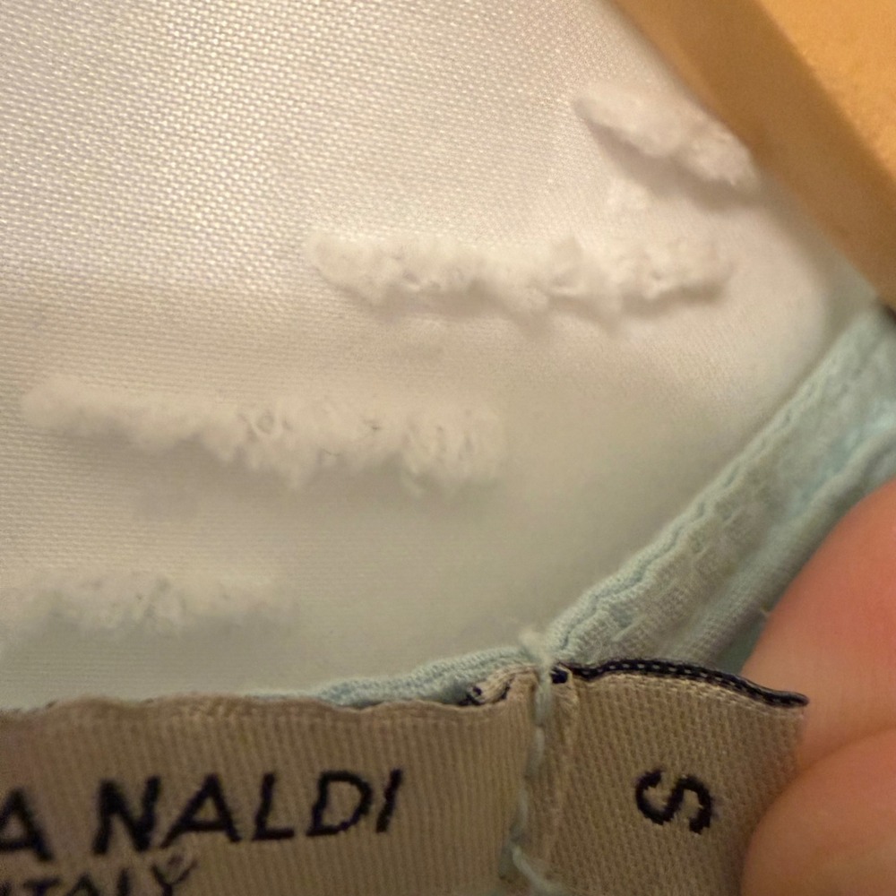 Valentina Naldi Italy Light Blue Eyelet Cotton Flutter Sleeve Blouse Small 20964 - Picture 4 of 5